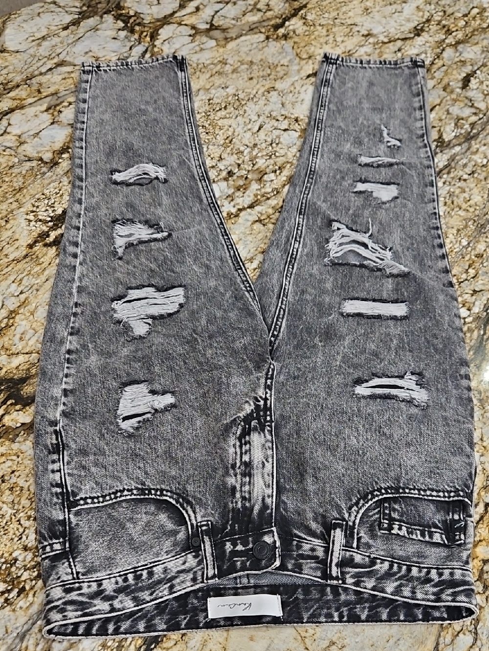 Kan Can Gray Acid Wash Distressed High-Waist Jeans. 5/26. Inseam 25" Rise 10"